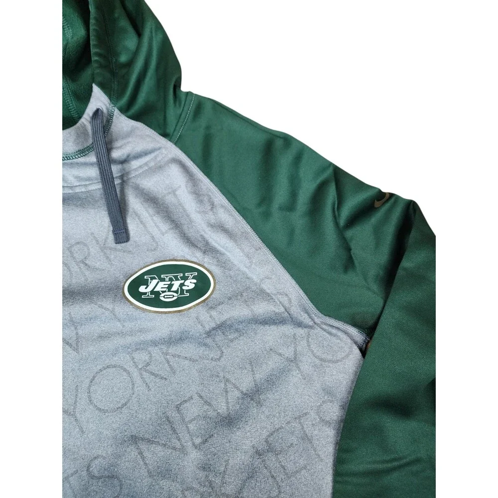 New York Jets Nike Therma Fit Hoodie Sweatshirt Youth Medium NFL Gray‎ Green